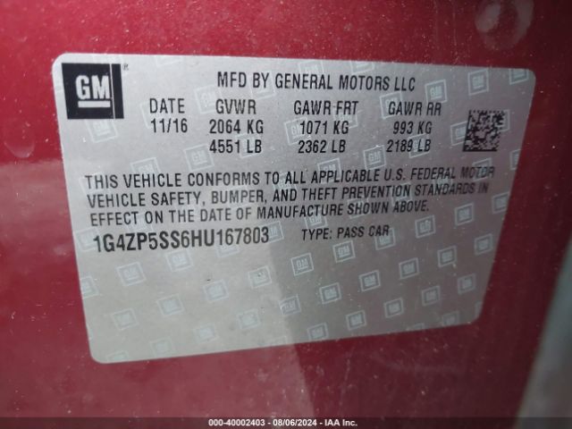 1G4ZP5SS6HU167803 Buick Lacrosse Essence