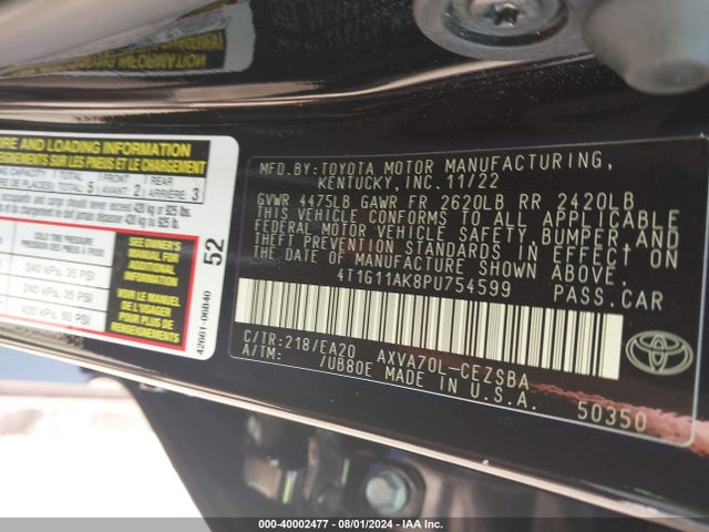 Toyota CAMRY SE 2023 4T1G11AK8PU754599 Image 9