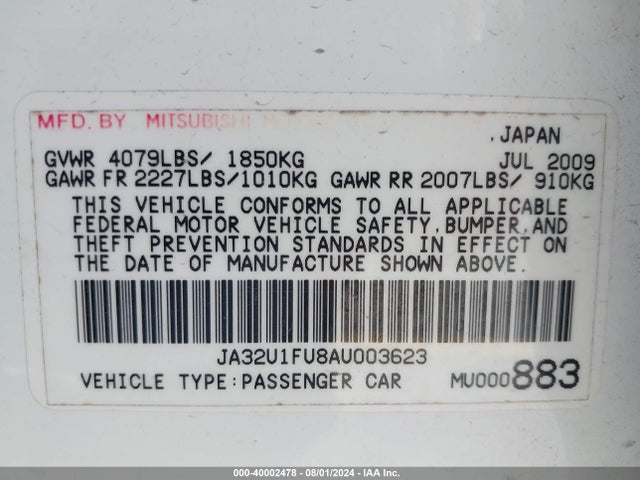 2010 MITSUBISHI LANCER JA32U1FU8AU003623 Photo 8