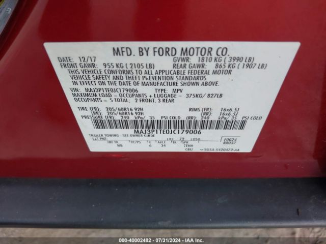 MAJ3P1TE0JC179006 Ford Ecosport Se