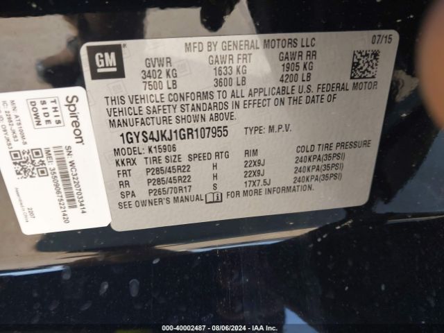 1GYS4JKJ1GR107955 Cadillac Escalade Esv Premium Collection