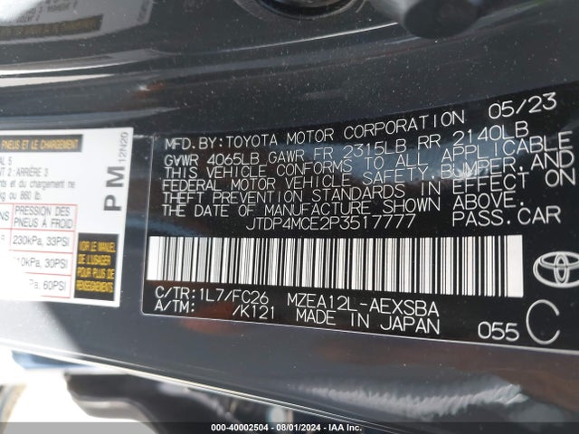 Toyota COROLLA SE 2023 JTDP4MCE2P3517777 Image 9