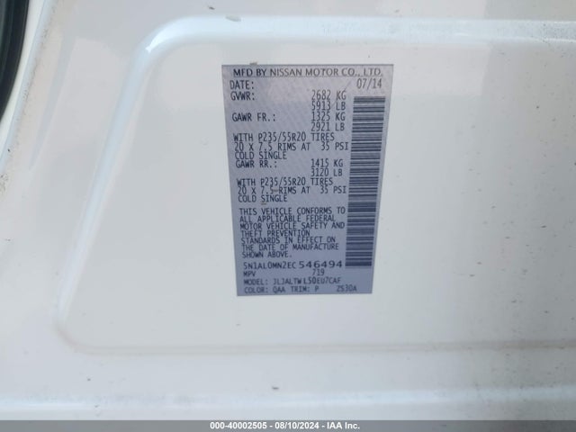 Infiniti QX60 2014 5N1AL0MN2EC546494 Image 9