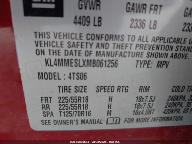 KL4MMESLXMB061256 Buick Encore Gx Awd Select