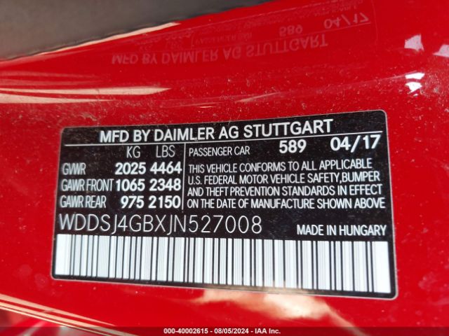 WDDSJ4GBXJN527008 Mercedes-Benz CLA 250 4MATIC