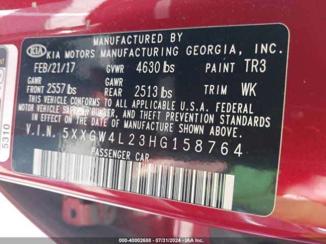5XXGW4L23HG158764 KIA Optima Sx Turbo