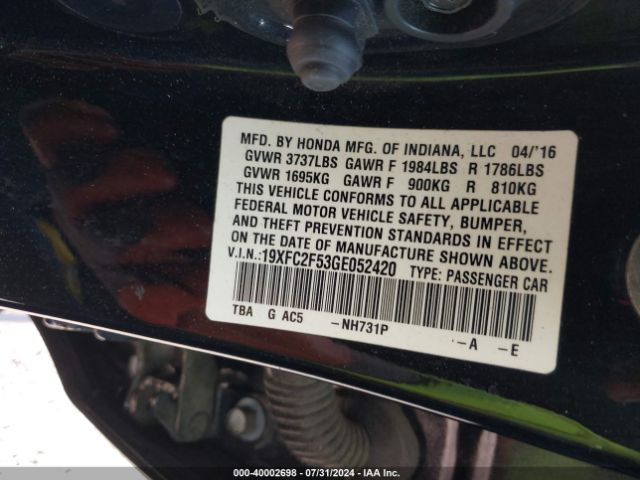 19XFC2F53GE052420 Honda Civic Lx