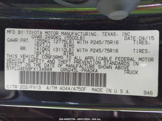 5TFLU4EN9FX134888 Toyota Tacoma Base V6