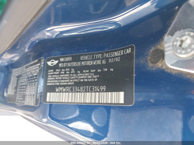 2002 MINI COOPER WMWRC33482TC31499 Photo 8