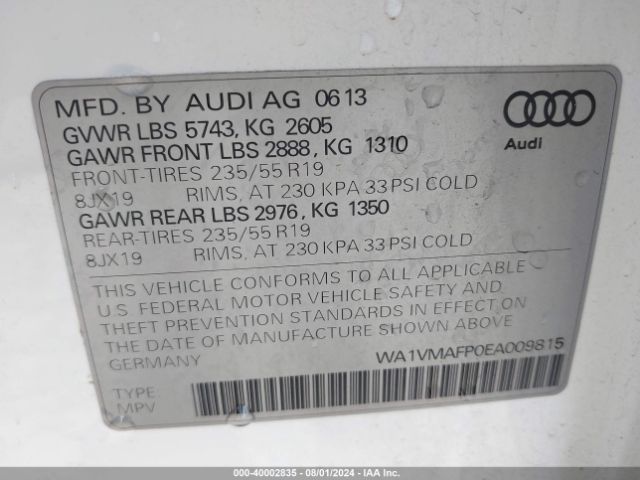 WA1VMAFP0EA009815 Audi Q5 3.0 Tdi Premium Plus