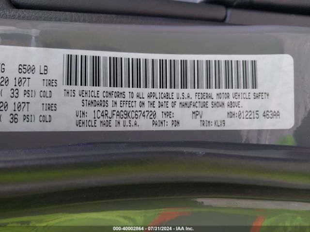 1C4RJFAG9KC674720 Jeep Grand Cherokee Altitude 4x4