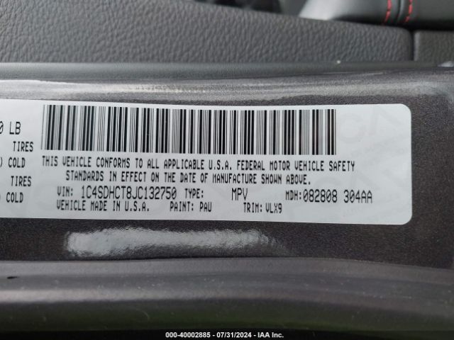1C4SDHCT8JC132750 Dodge Durango R/t Rwd