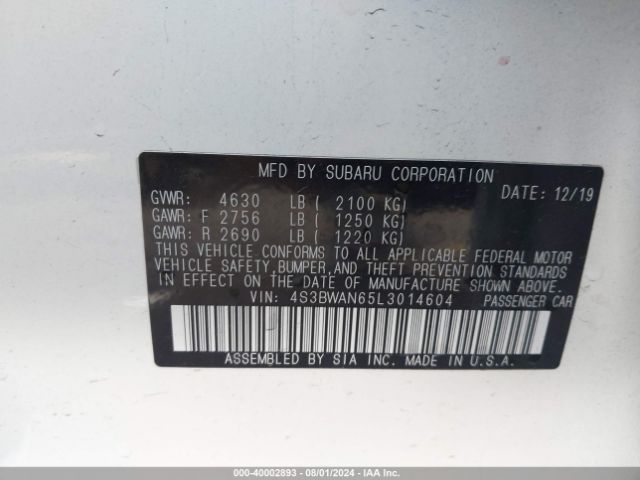 4S3BWAN65L3014604 Subaru Legacy Limited