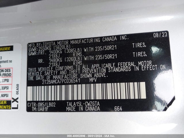 2T2BAMCA7PC036541 Lexus Rx 350 Premium Plus
