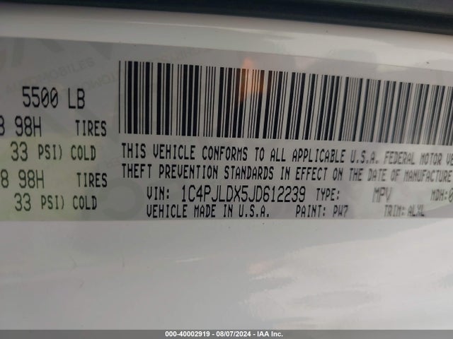 1C4PJLDX5JD612239 Jeep Cherokee Limited Fwd