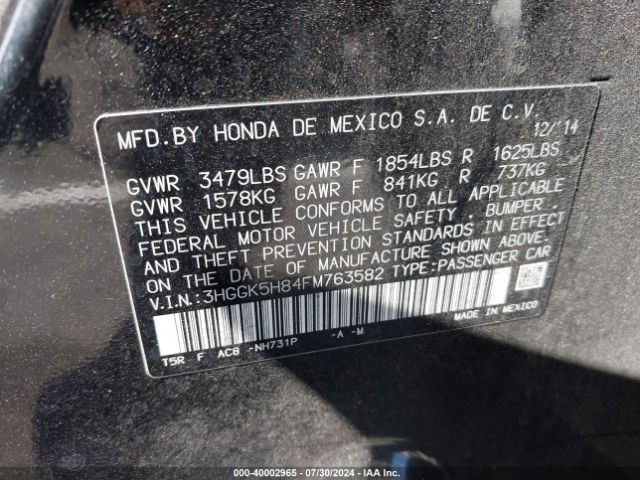 3HGGK5H84FM763582 Honda Fit Ex/ex-l