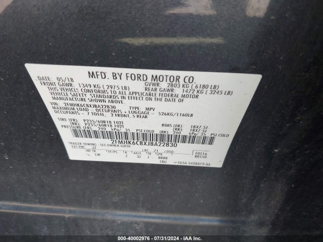 Ford FLEX SEL 2018 2FMHK6C8XJBA22830 Image 9