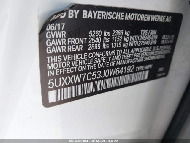 5UXXW7C53J0W64192 BMW X4 M40i