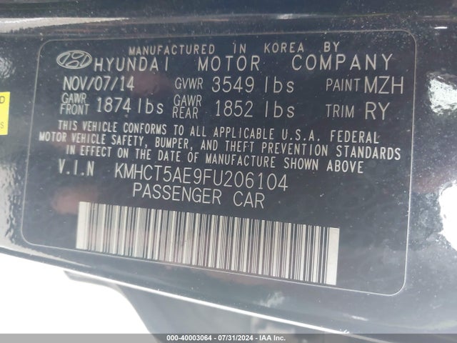Hyundai ACCENT GS 2015 KMHCT5AE9FU206104 Image 9