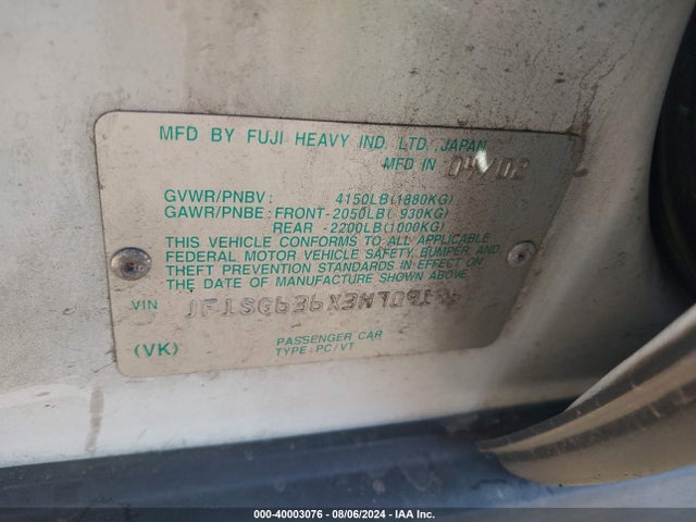 40003076 :رقم المزاد ، JF1SG636X3H709196 vin ، 2003 Subaru Forester X مزاد بيع
