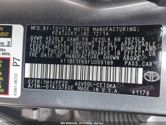 Toyota CAMRY SE 2015 4T1BF1FK6FU009188 Image 9