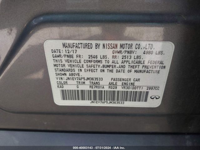 JN1EV7AP5JM363533 Infiniti Q50 3.0t Luxe