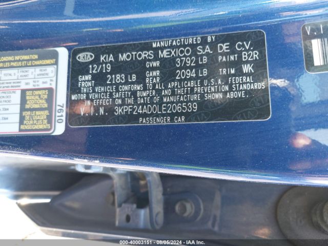 3KPF24AD0LE206539 KIA Forte Lxs