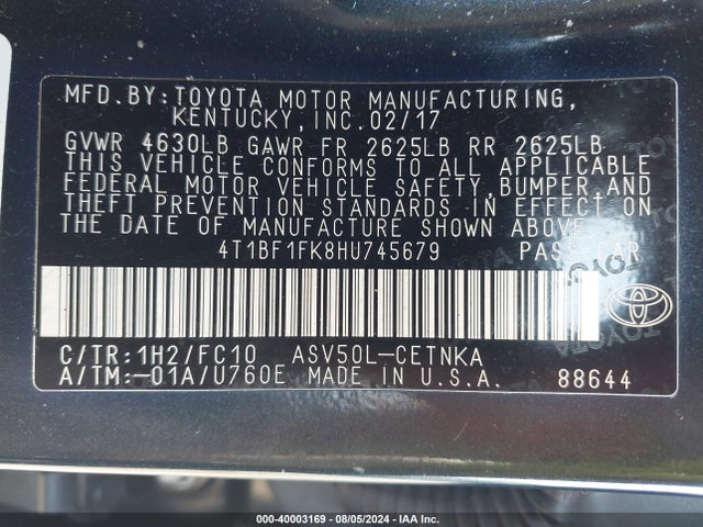 Toyota CAMRY LE 2017 4T1BF1FK8HU745679 Image 9