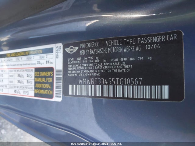 2005 MINI COOPER WMWRF33455TG10567 Photo 8