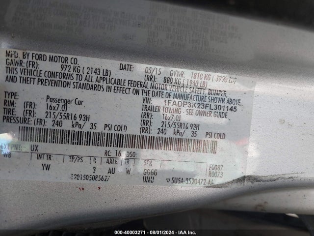 Ford FOCUS SE 2015 1FADP3K23FL301145 Image 9