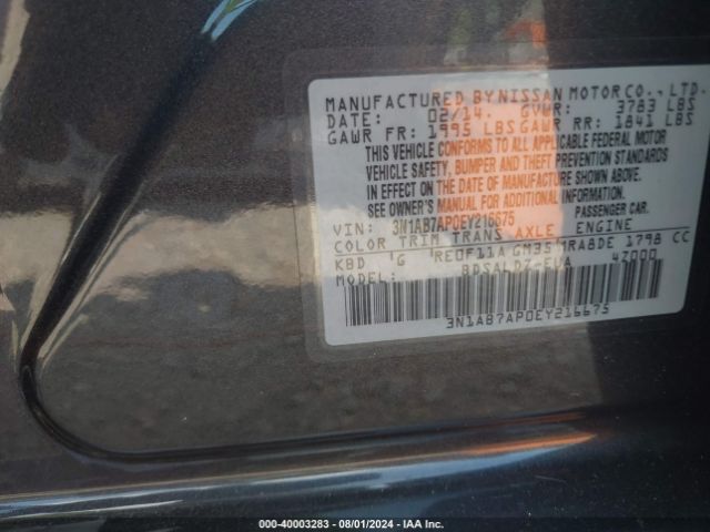 3N1AB7AP0EY216675 Nissan Sentra Fe+ S/fe+ Sv/s/sl/sr/sv