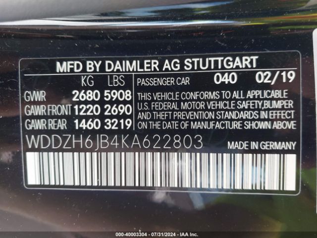 WDDZH6JB4KA622803 Mercedes-Benz E 450 4matic