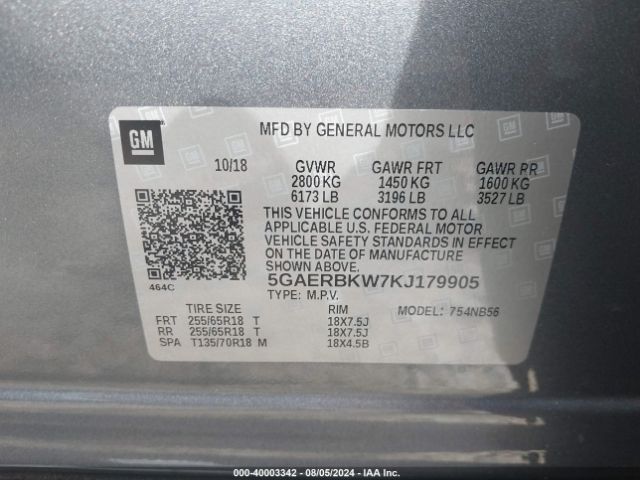 5GAERBKW7KJ179905 Buick Enclave Fwd Essence