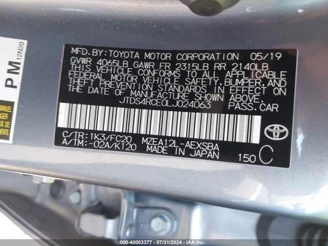 Toyota COROLLA SE 2020 JTDS4RCE0LJ024063 Image 9