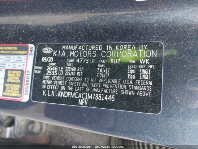 KNDPMCAC1M7881446 KIA Sportage Lx