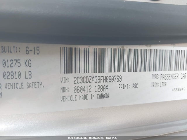 Dodge Challenger Sxt 2015 2C3CDZAG8FH860769 Image 9