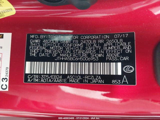 JTHHA5BC6H5006953 Lexus RC 200T