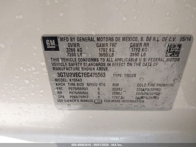 3GTU2VEC7EG475563 GMC Sierra 1500 Slt