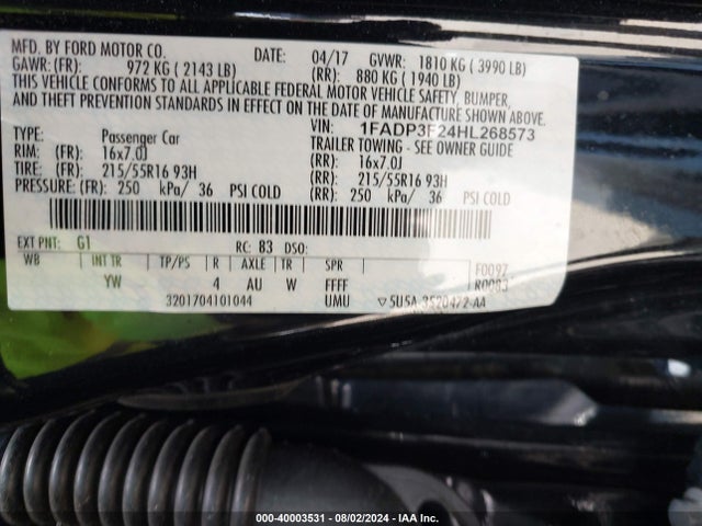 Ford FOCUS SE 2017 1FADP3F24HL268573 Image 9