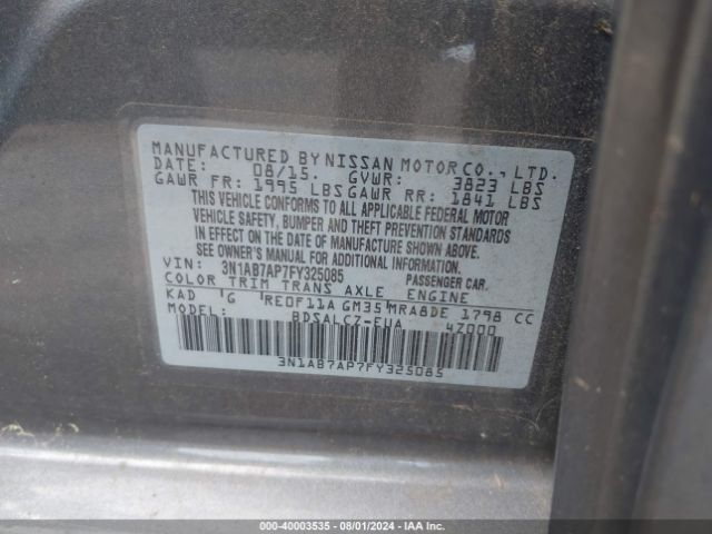 3N1AB7AP7FY325085 Nissan SENTRA S