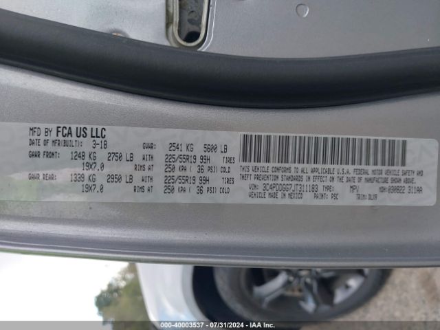 3C4PDDGG7JT311183 Dodge Journey Crossroad Awd