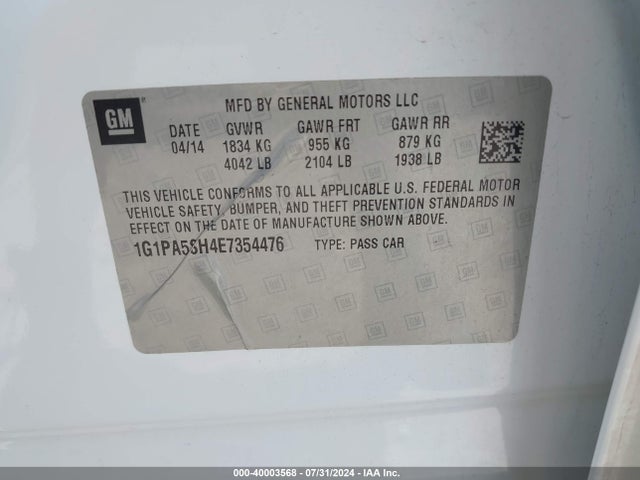 Chevrolet Cruze Ls Auto 2014 1G1PA5SH4E7354476 Image 9