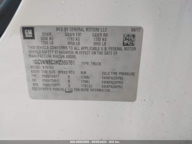 1GCVKNEC3HZ309761 Chevrolet Silverado 1500 Wt