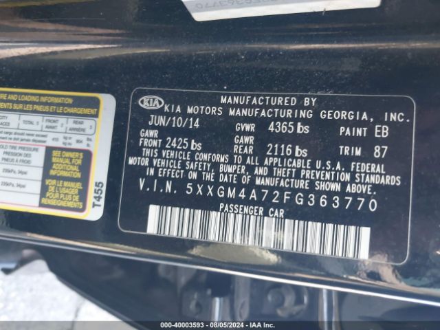 5XXGM4A72FG363770 KIA Optima Lx