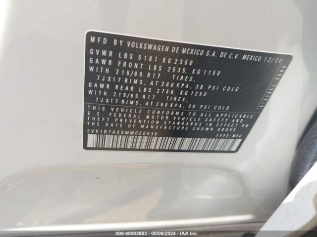 3VV1B7AX9MM050936 Volkswagen Tiguan 2.0t S