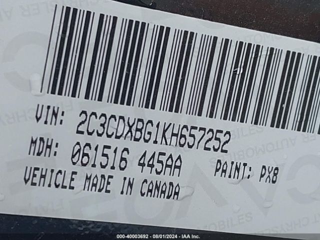 2C3CDXBG1KH657252 Dodge Charger Sxt Rwd