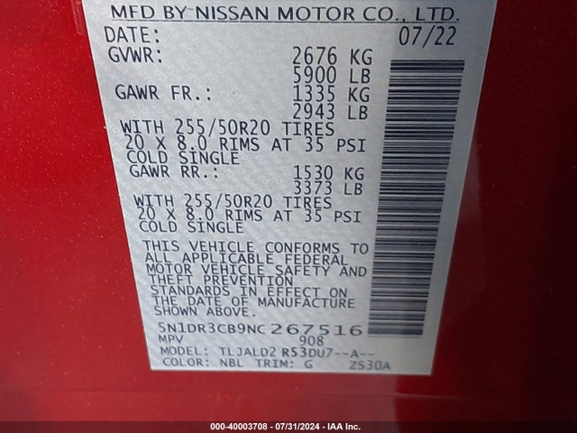 Nissan Pathfinder Sl 2wd 2022 5N1DR3CB9NC267516 Image 9