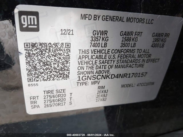 Chevrolet Tahoe 2wd Lt 2022 1GNSCNKD4NR170157 Image 9
