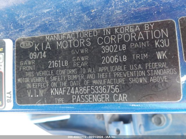 KNAFZ4A86F5336756 KIA FORTE EX