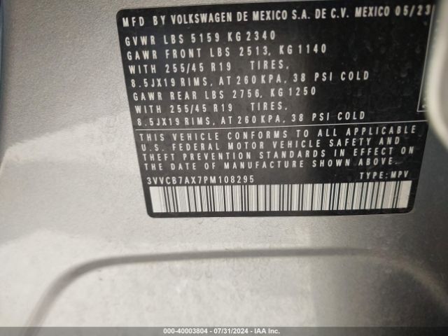 3VVCB7AX7PM108295 Volkswagen Tiguan 2.0t Se R-line Black
